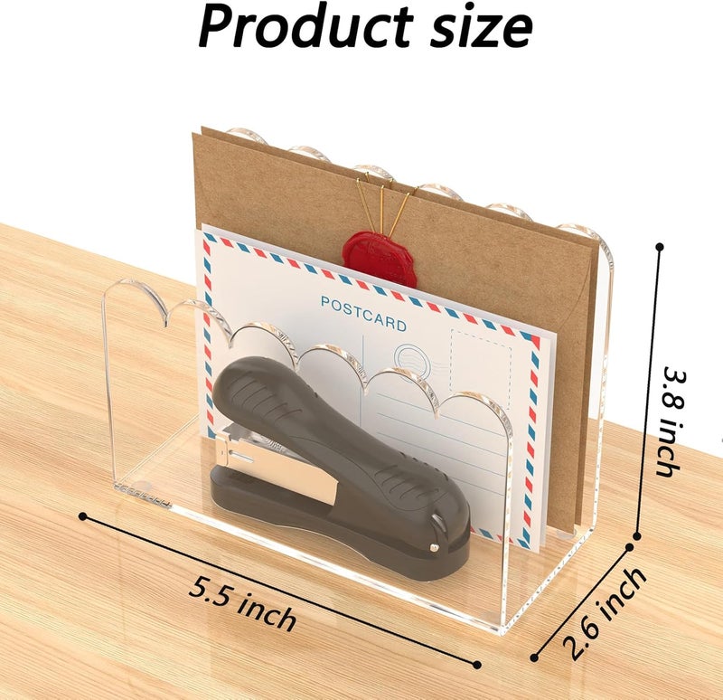 YAGELI 1-Slot Acrylic Mail Organizer for Desktop – Scalloped Clear Document Sorter, Vertical File Holder for Office/Home, Space-Saving Desk Organizer for Letters,Envelope,Bills,Stationery - Image 3